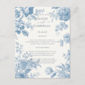 Elegant Frans toilet Blauwe Bloemen bruiloft Informatiekaartje (Voorkant)