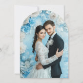 Elegant Frans toilet Blauwe Bloemen bruiloft Kaart (Achterkant)