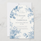 Elegant Frans toilet Blauwe Bloemen bruiloft Kaart (Voorkant)