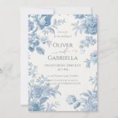 Elegant Frans toilet Blauwe Bloemen bruiloft Kaart (Voorkant)