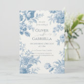 Elegant Frans toilet Blauwe Bloemen bruiloft Kaart (Staand voorkant)