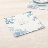 Elegant Frans toilet Blauwe Bloemen bruiloft Kartonnen Onderzetters (Schuin)