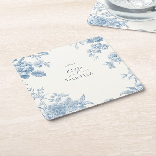 Elegant Frans toilet Blauwe Bloemen bruiloft Kartonnen Onderzetters (Schuin)