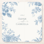 Elegant Frans toilet Blauwe Bloemen bruiloft Kartonnen Onderzetters (Voorkant)