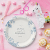 Elegant Frans toilet Blauwe Bloemen bruiloft Papieren Bordje (Feest)