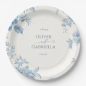 Elegant Frans toilet Blauwe Bloemen bruiloft Papieren Bordje (Voorkant)