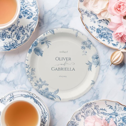 Elegant Frans toilet Blauwe Bloemen bruiloft Papieren Bordje