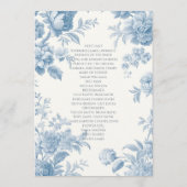 Elegant Frans toilet Blauwe Bloemen bruiloft Programmakaart (Achterkant)
