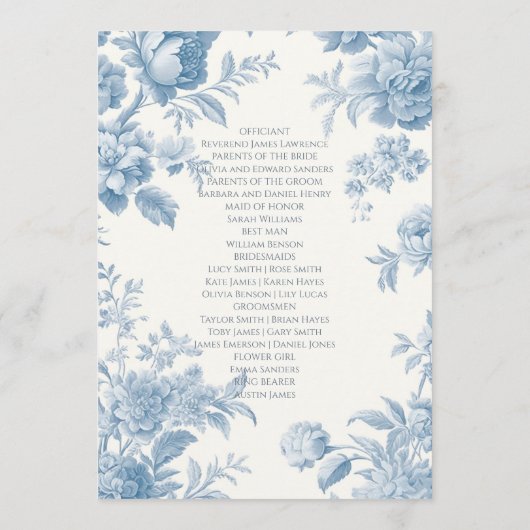 Elegant Frans toilet Blauwe Bloemen bruiloft Programmakaart (Achterkant)