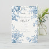 Elegant Frans toilet Blauwe Bloemen bruiloft Programmakaart (Staand voorkant)