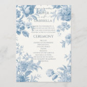 Elegant Frans toilet Blauwe Bloemen bruiloft Programmakaart (Voorkant)