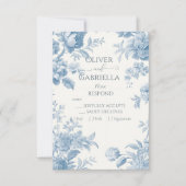 Elegant Frans toilet Blauwe Bloemen bruiloft RSVP Kaartje (Voorkant)