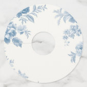 Elegant Frans toilet Blauwe Bloemen bruiloft Wijnglaslabel (Achterkant)