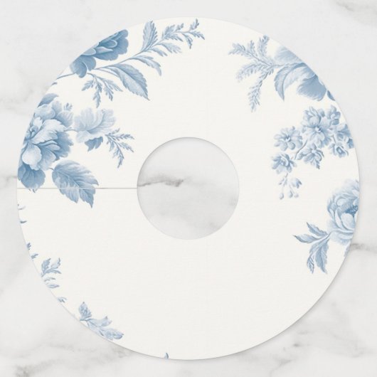 Elegant Frans toilet Blauwe Bloemen bruiloft Wijnglaslabel (Achterkant)