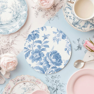 Elegant Frans toilet Blauwe Bloemen bruiloft Wijnglaslabel