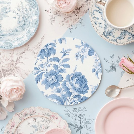 Elegant Frans toilet Blauwe Bloemen bruiloft Wijnglaslabel