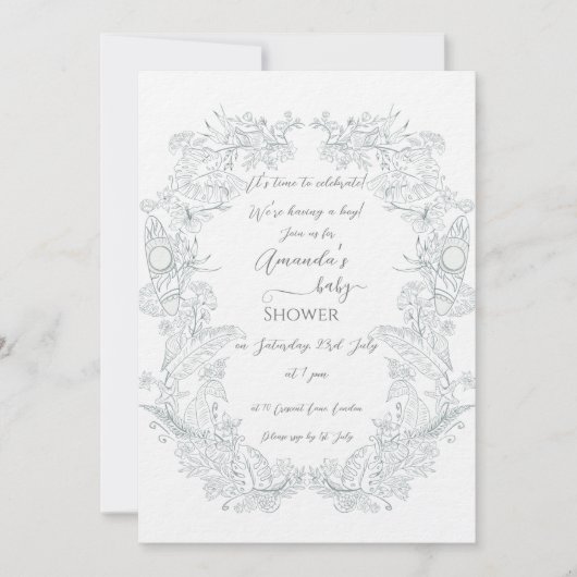 Elegant Frans Tropisch Bloemen Baby shower Kaart (Voorkant)