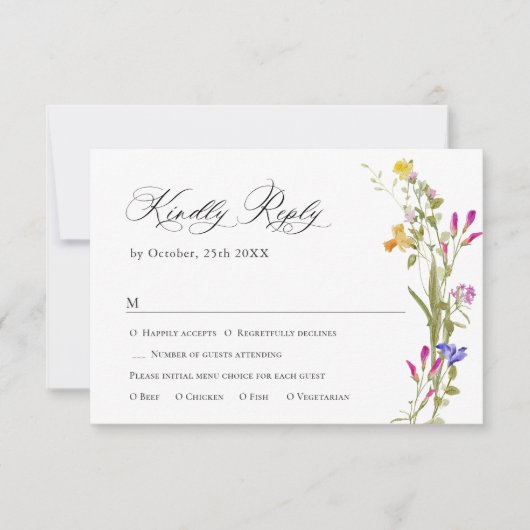 Elegant  Frans Tuin Bloemen Groen Bruiloft RSVP Kaartje (Voorkant)