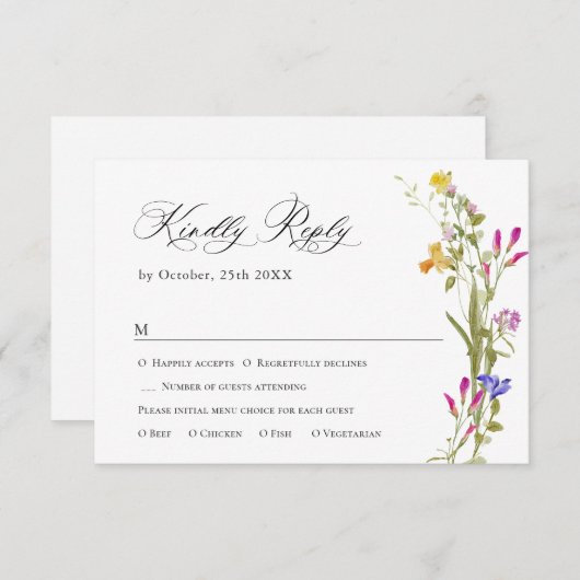 Elegant Frans Tuin Bloemen Groen Bruiloft RSVP Kaartje (Voorkant / Achterkant)