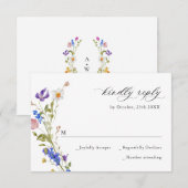 Elegant  Frans Tuin Bloemen Groen Bruiloft RSVP Kaartje (Voorkant / Achterkant)