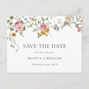 Elegant Frans Tuin Bruiloft Bloemen Save the Date Briefkaart