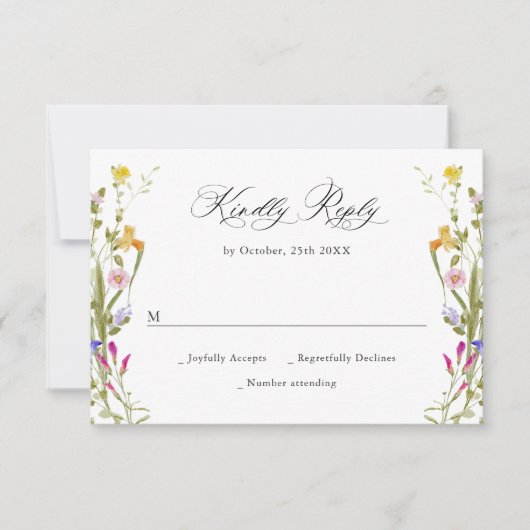 Elegant Frans Tuin Groen Bloemen Bruiloft RSVP Kaartje (Voorkant)