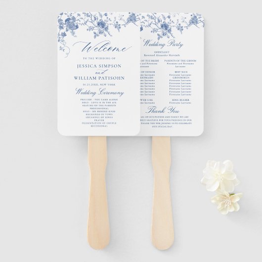 Elegant Frans Tuin Toile Huwelijksprogramma Handwaaier (Voorkant en achterkant)