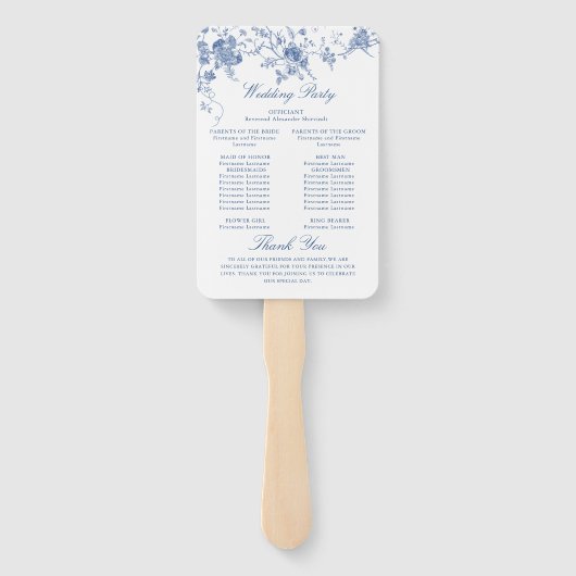 Elegant Frans Tuin Toile Huwelijksprogramma Handwaaier (Achterkant)