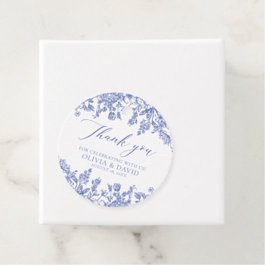 Elegant Frans Victoriaans Blauw Bloemen Bruiloft Bedankjes Labels (In situ)