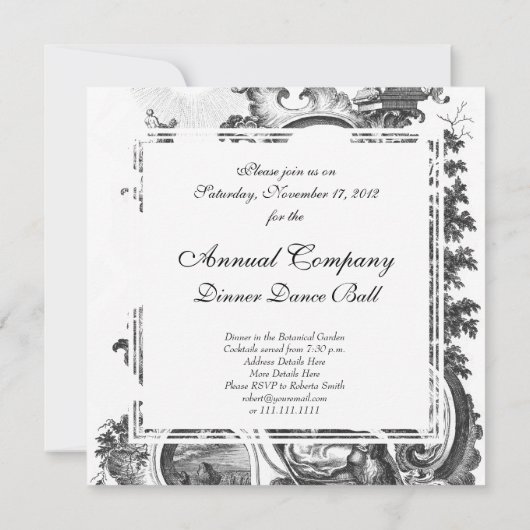 Elegant Frans Zwart-wit Toile Kaart (Achterkant)