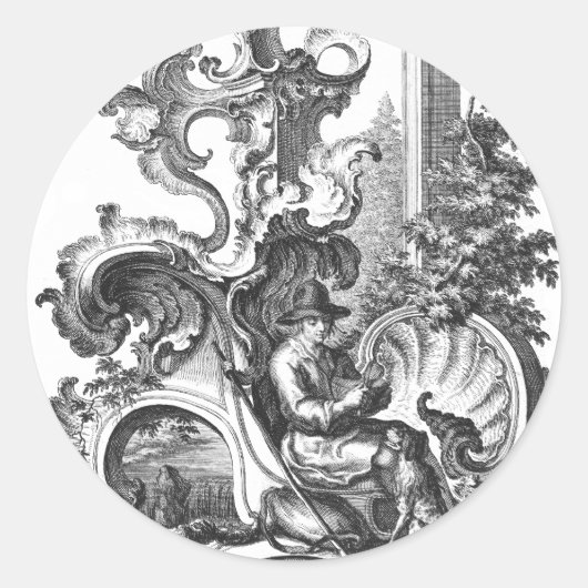 Elegant Frans Zwart-wit Toile Ronde Sticker (Voorkant)