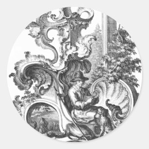 Elegant  Frans Zwart-wit Toile Ronde Sticker