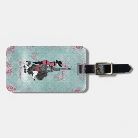 Elegant  Franse poodole meisjes silhouette Bagagelabel (Voorkant horizontaal)