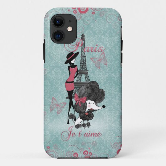 Elegant  Franse poodole meisjes silhouette Case-Mate iPhone Case (Achterkant)