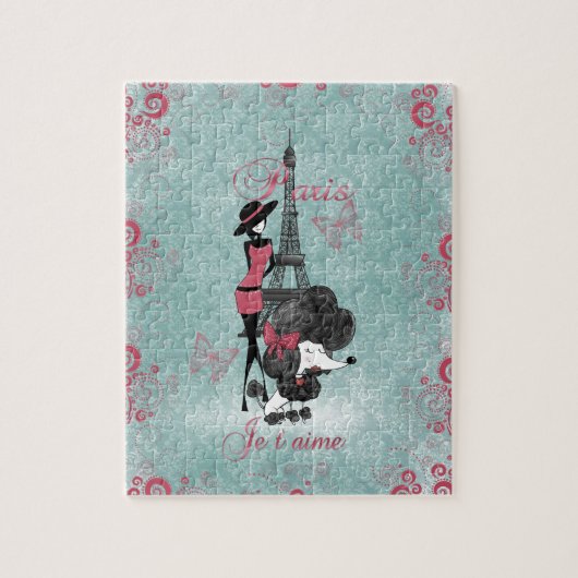 Elegant  Franse poodole meisjes silhouette Legpuzzel (Verticaal)