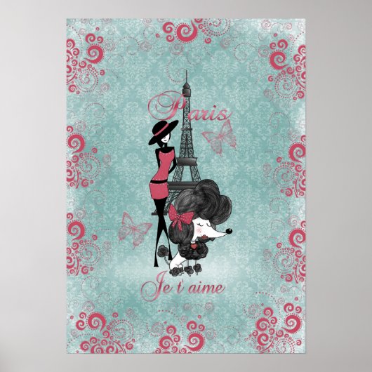 Elegant  Franse poodole meisjes silhouette Poster (Voorkant)