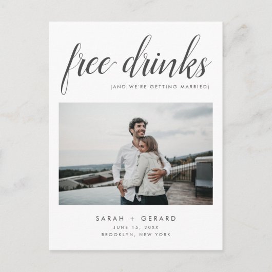 Elegant Free Drinken Wedding Photo Save the Date Aankondigingskaart (Voorkant)