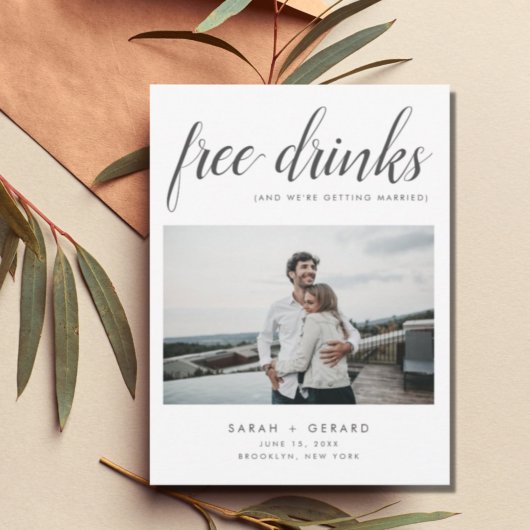 Elegant Free Drinken Wedding Photo Save the Date Aankondigingskaart