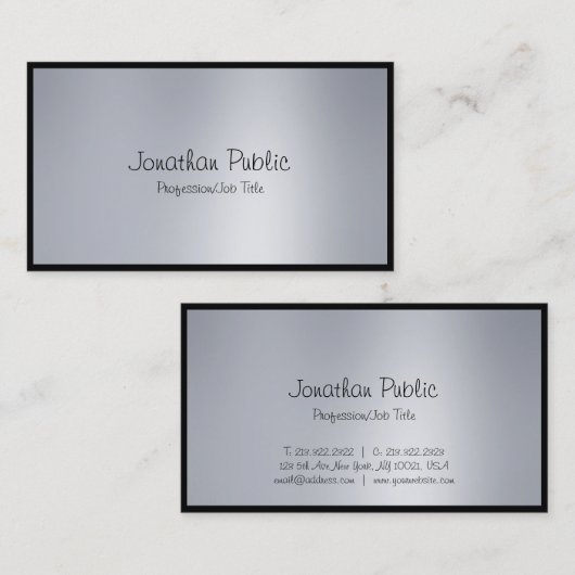 Elegant Freehand Script Modern Silver Chic Plain Visitekaartje (Voorkant / Achterkant)