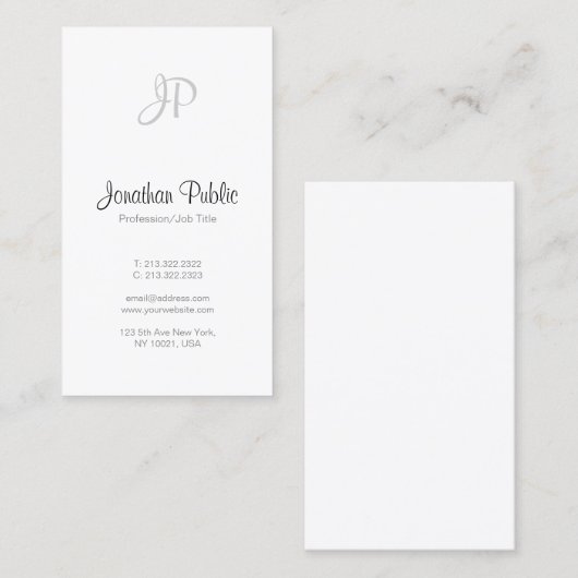 Elegant Freehand Script Monogram Modern Clean Top Visitekaartje (Voorkant / Achterkant)