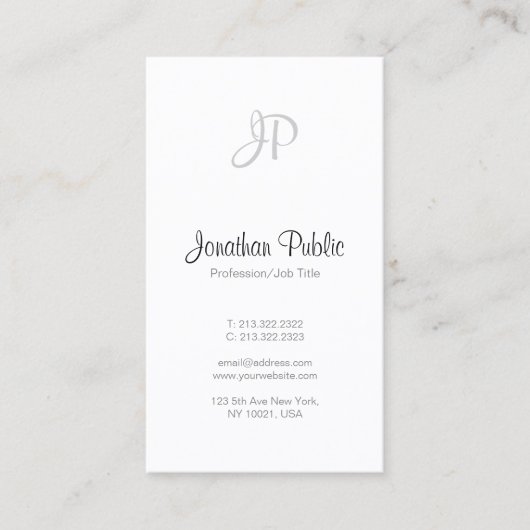 Elegant Freehand Script Monogram Modern Clean Top Visitekaartje (Voorkant)