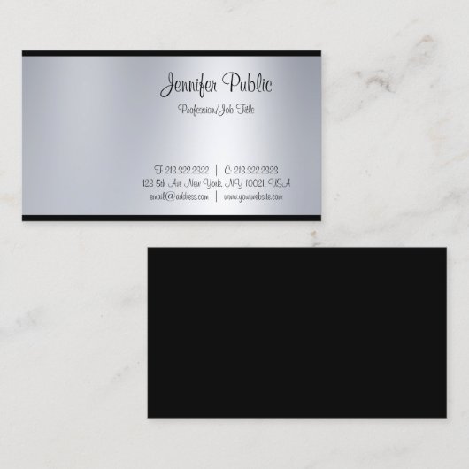 Elegant Freehand Script Silver-look ziet er uit ui Visitekaartje (Voorkant / Achterkant)