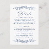 Elegant French Blue Floral Wedding Details Informatiekaartje (Voorkant)