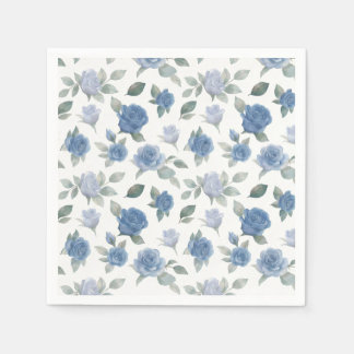 Elegant French Blue Rose Watercolor Pattern Servet