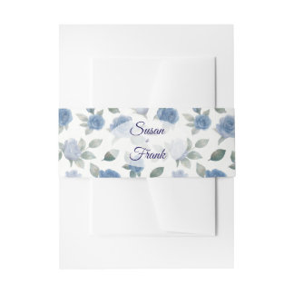 Elegant French Blue Rose Watercolor Wedding Uitnodigingen Wikkel