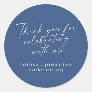 Elegant French Blue Trendy Script Custom Dank je Ronde Sticker