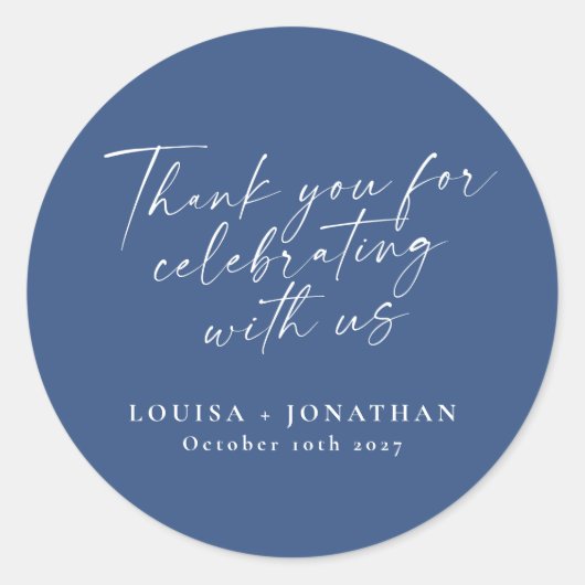 Elegant French Blue Trendy Script Custom Dank je Ronde Sticker (Voorkant)