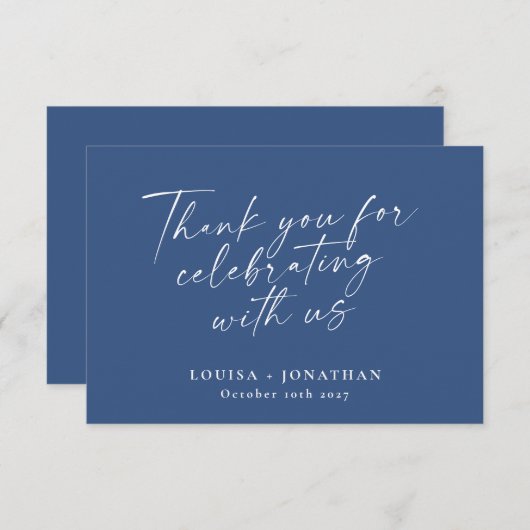 Elegant French Blue Trendy Script Custom Wedding Bedankkaart (Voorkant / Achterkant)