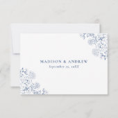 Elegant French Blue Victorian Floral Wedding RSVP Kaartje (Achterkant)
