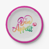 Elegant French Bon Appetite Quote Paars Grey Papieren Bordje (Voorkant)